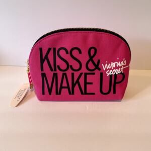 Victoria's Secret Make Up Bag Womens Pink Kiss Graphic Beauty Cosmetic Travel